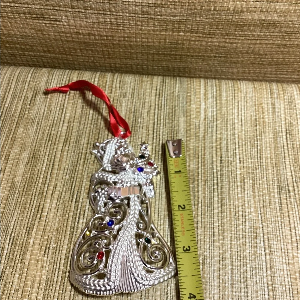 Lenox Silver Santa Ornament - with Rhinestones on Tree and coat